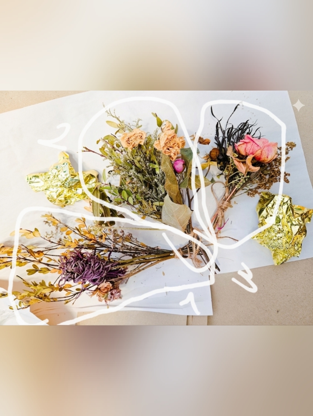 Dried Floral Bouquet Accent in Peach, Green & Pink - Home Accents